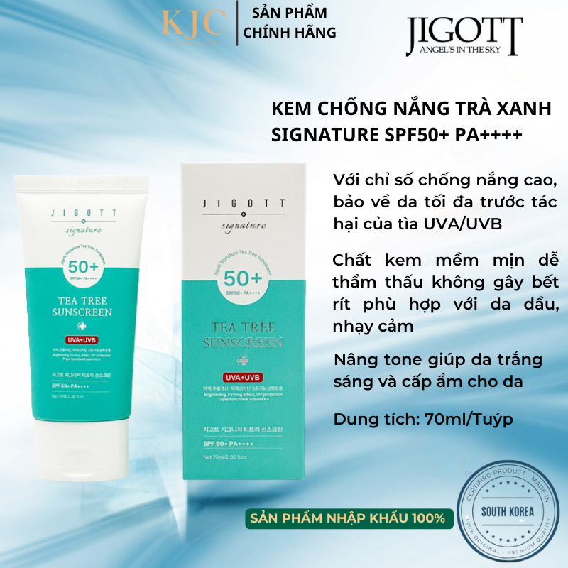 Kem chống nắng trà xanh Signature SPF 50+ PA ++++ - Jigott Signature Tea Tree Sunscreen - 70ml/tuýp