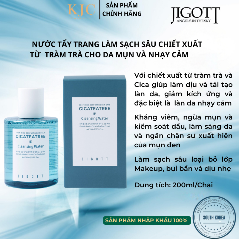 Nước Tẩy Trang Cho Da Nhạy Cảm, Da Mụn Cica TeaTree - Jigott Cicateatree Cleansing Water - 200ml/Cha