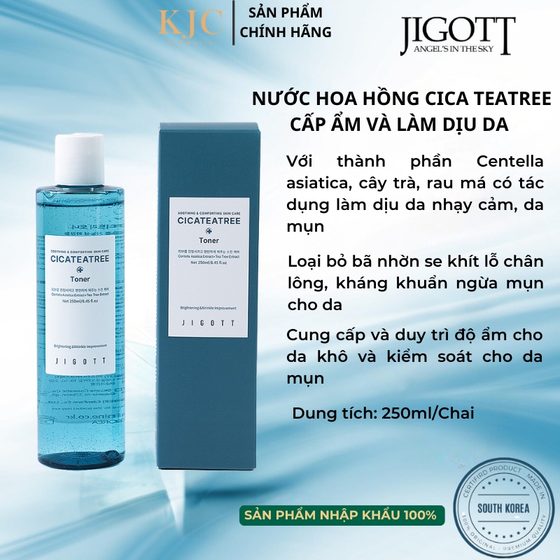 Nước Hoa Hồng Cho Da Nhạy Cảm, Da Mụn Cica Teatree- Jigott Cicateatree Toner - 250ml/Chai