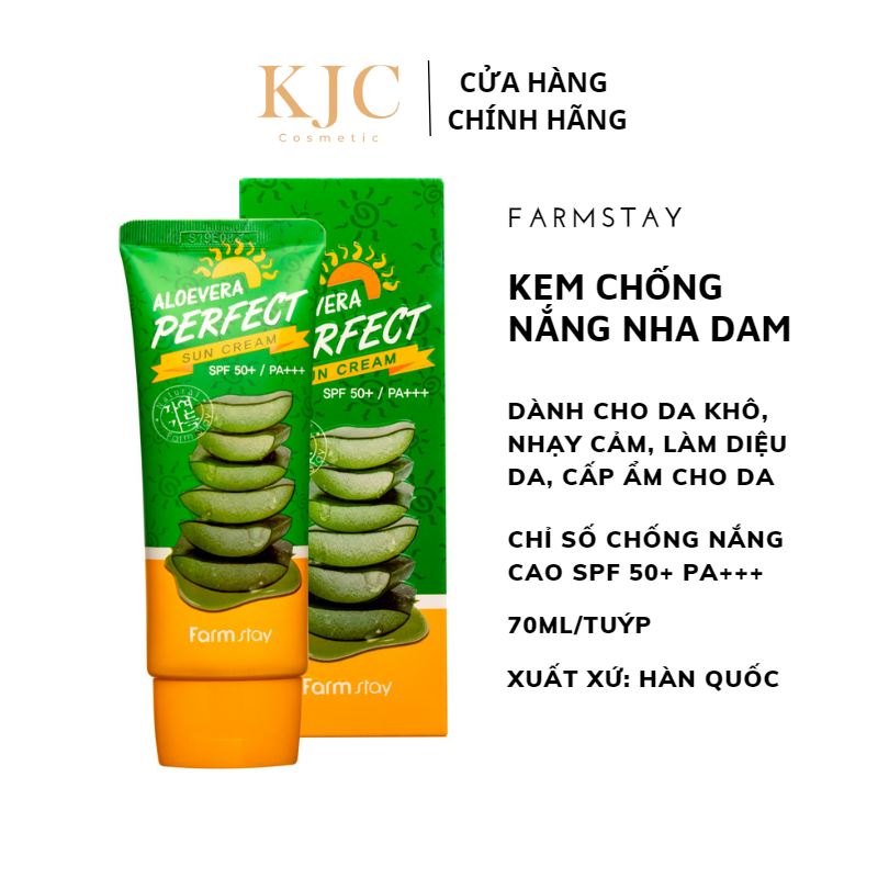 Kem Chống Nắng Nha Đam Cho Da Nhạy Cảm Famstay - Farmstay Aloevera Perfect Sun Cream - 70g