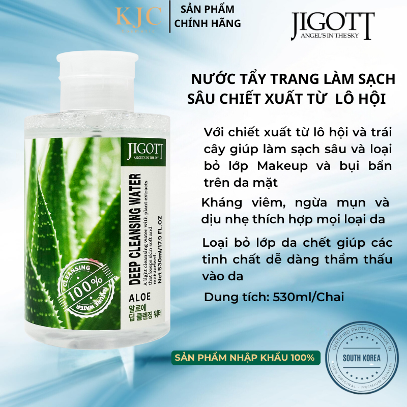 Nước Tầy Trang Sạch Sâu Nha Đam- JIGOTT ALOE DEEP CLEANSING WATER - 530ml/Chai